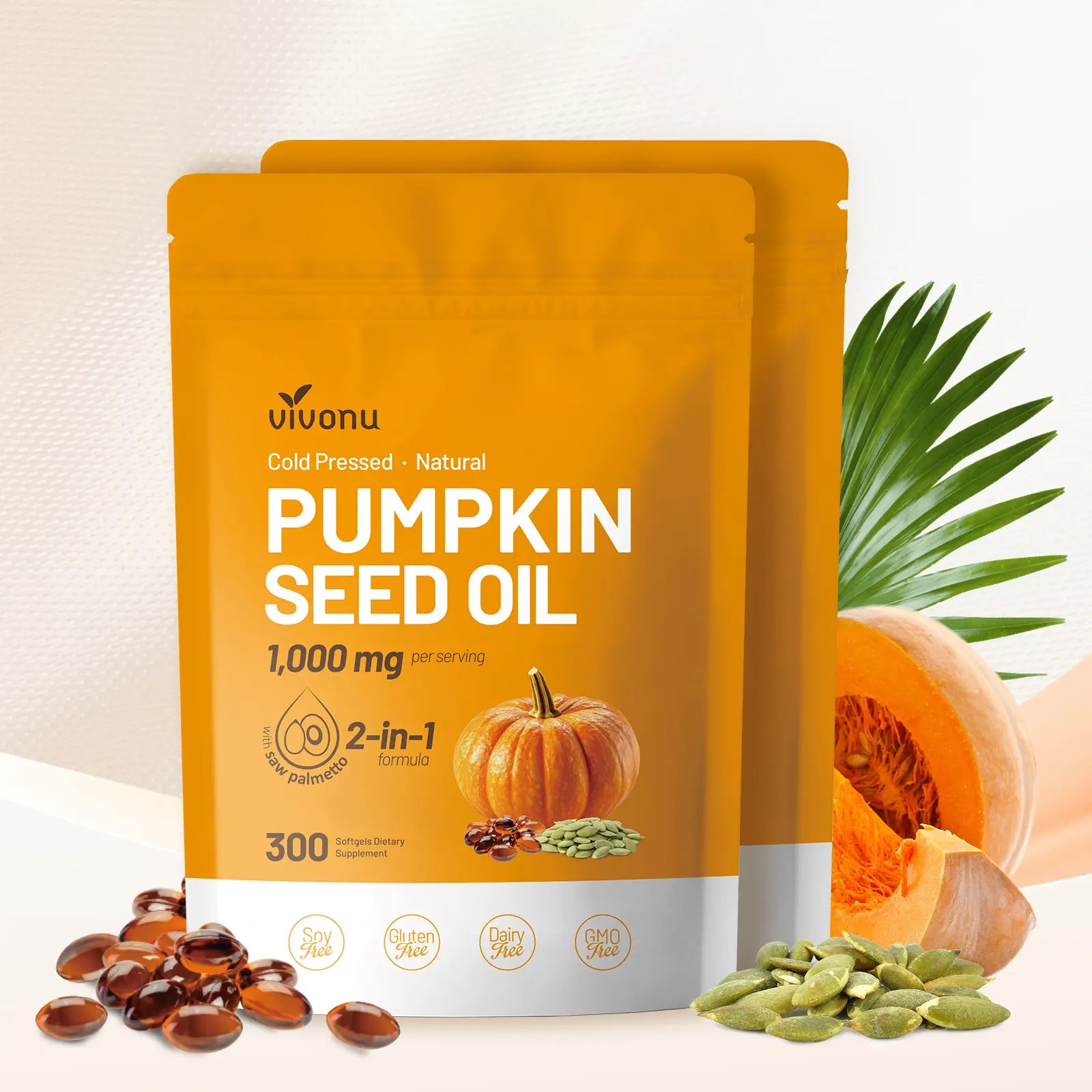 2-Piece Set Natural pumpkin seed oil and saw palmetto softgel 1000mg high content plant esters 300 capsules  mothersdaygift SummerVibes