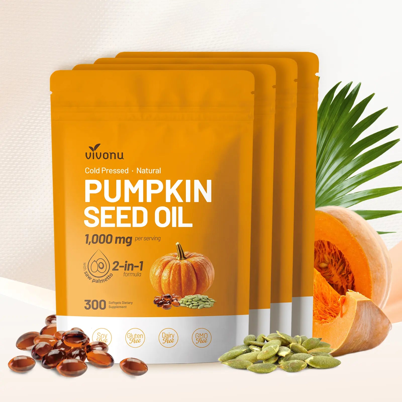 2-Piece Set Natural pumpkin seed oil and saw palmetto softgel 1000mg high content plant esters 300 capsules  mothersdaygift SummerVibes