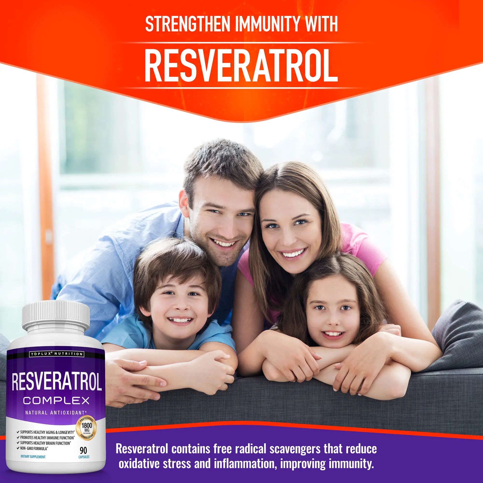 2-Piece Set Resveratrol Supplement 1800mg Natural Antioxidant