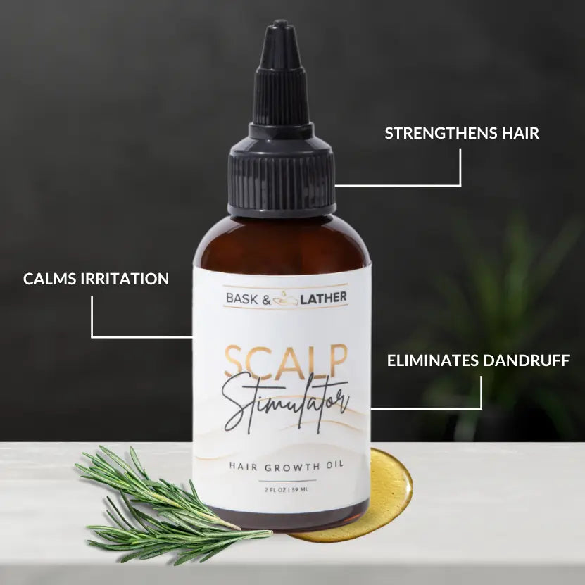 2-Piece Set BASK AND LATHER Scalp Stimulator Hair Growth Oil - Lightweight Rosemary & Mint Blend for Thicker, Fuller Hair, Alopecia Support & Hair Regrowth