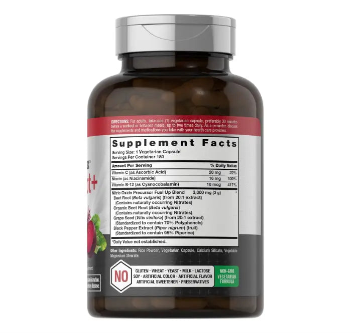 2-Piece Set Horbäach Nitric Oxide Beet Root Capsules | 180 Count | with Nitrates and Precursor | for Men and Women | Vegetarian, Non-GMO, Gluten Free Supplement