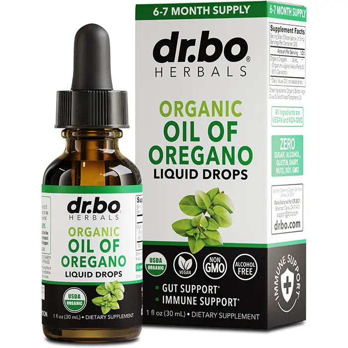 Dr. Bo Organic Oil of Oregano Liquid Drops - Immune Support, Herbal Tincture, Gut Health, Overall Health - 200 Servings & Vegan - 1 Fl Oz