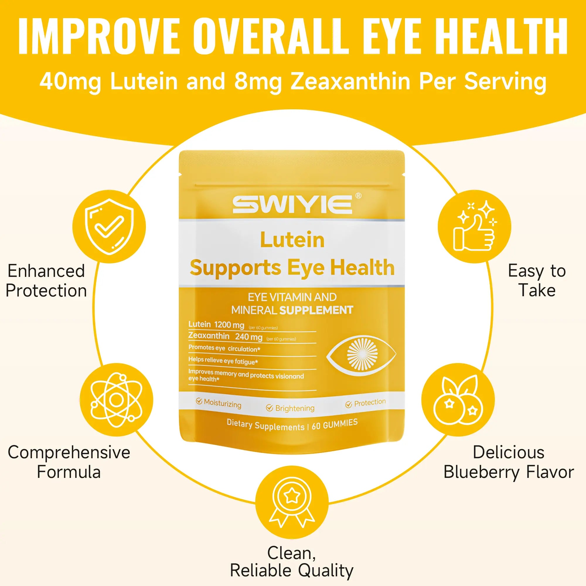 2-Piece Set Swiyie Lutein & Zeaxanthin Gummies – Eye Health Supplement with Astaxanthin, Vitamin A C E – Blue Light Defense, Vision Support, Berry Flavor – 60 Gummies Healthcare Dietary Fitness Edible