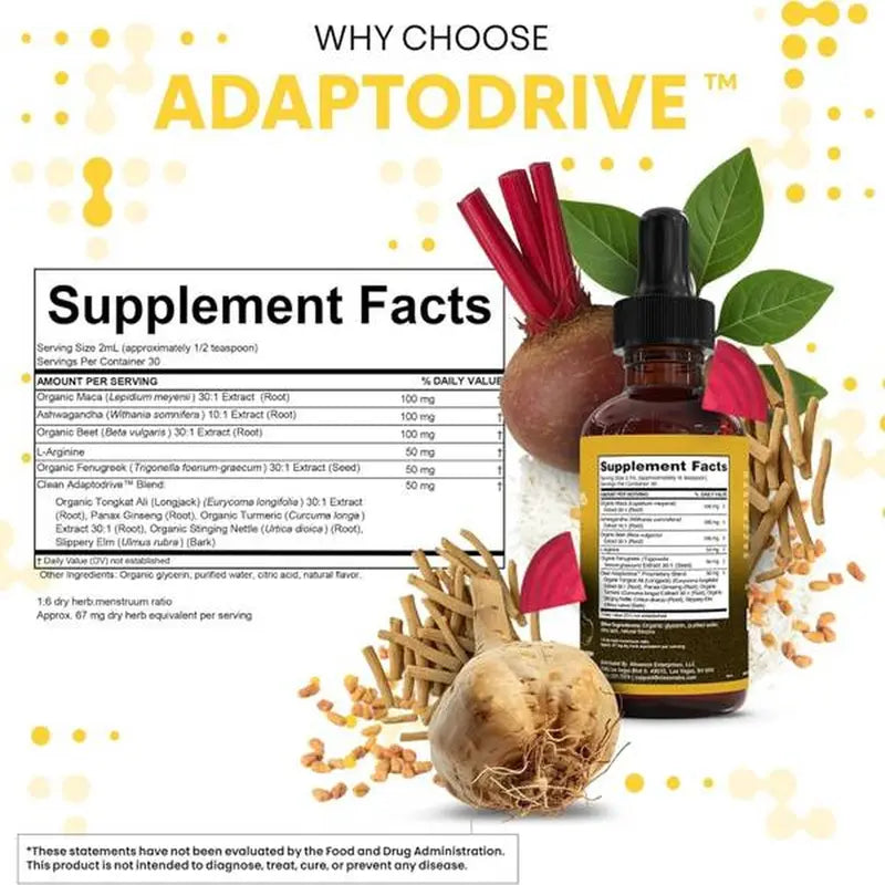 Clean Nutra Maca Root Drops for Women Ashwagandha, Fenugreek, Beet Root, L-Arginine & More for Women & Men's Optimum Health Liquid Drop – Adapto Drive