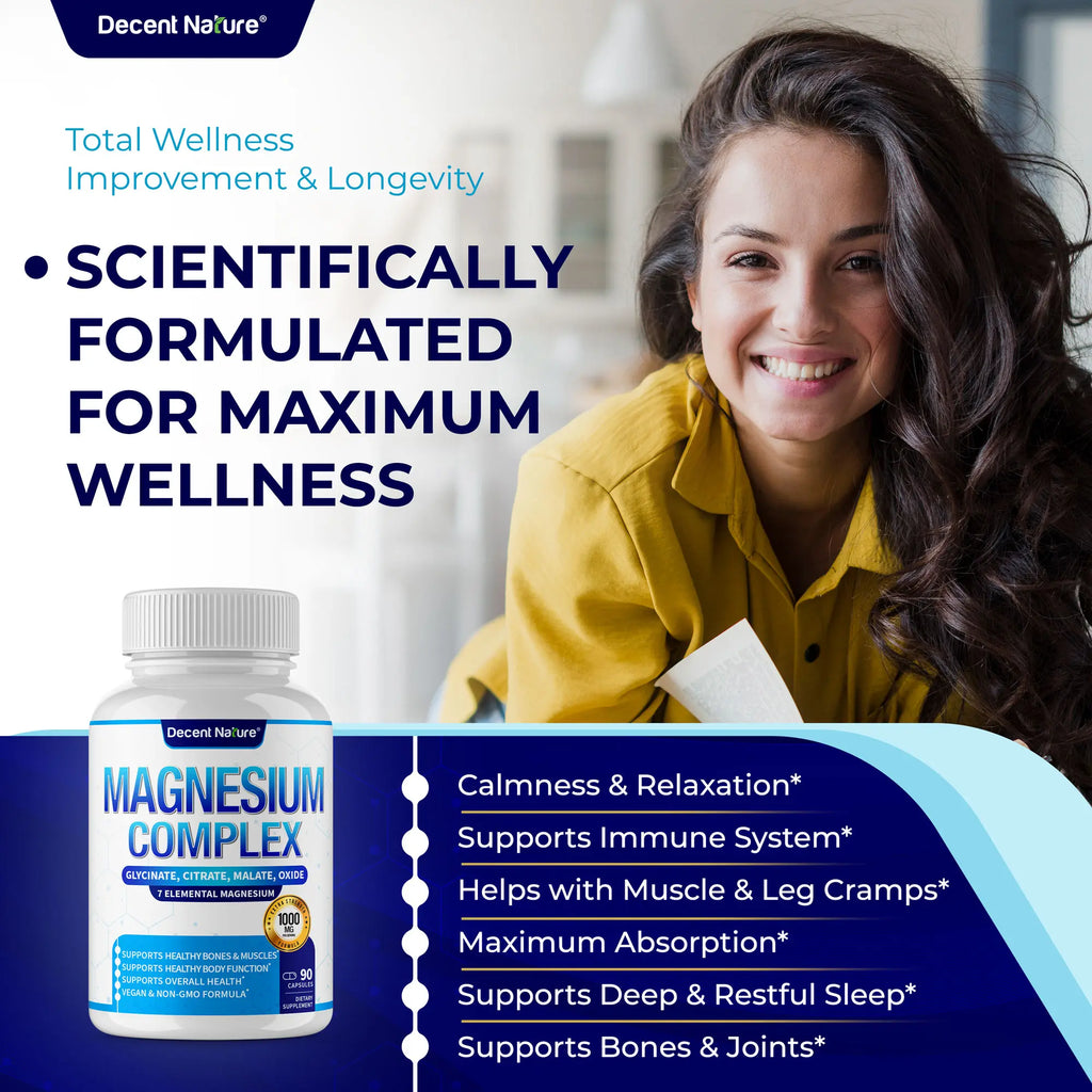 2-Piece Set Magnesium Complex 1000mg Made with 7 Elemental Magnesium 90 Capsules