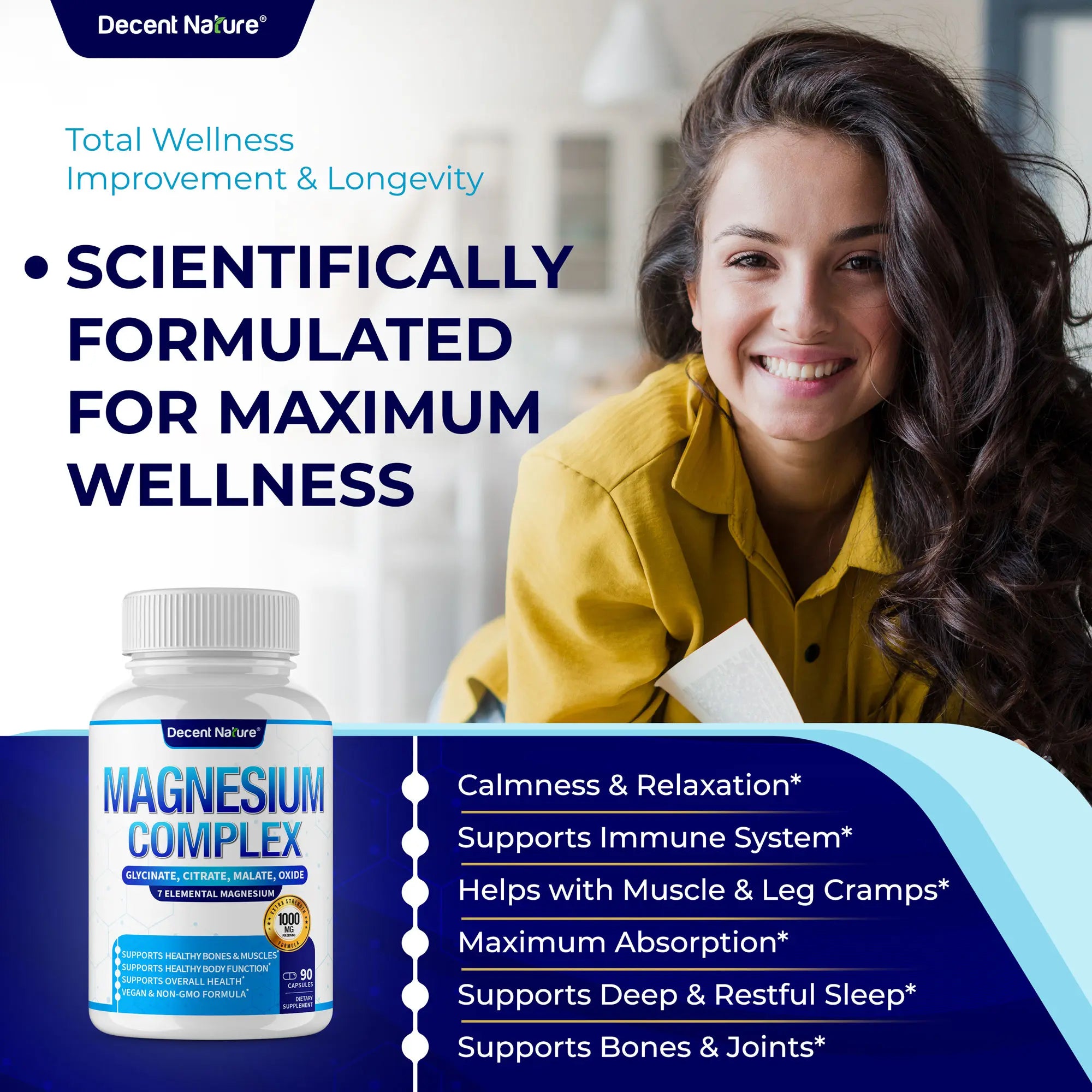 2-Piece Set Magnesium Complex 1000mg Made with 7 Elemental Magnesium 90 Capsules