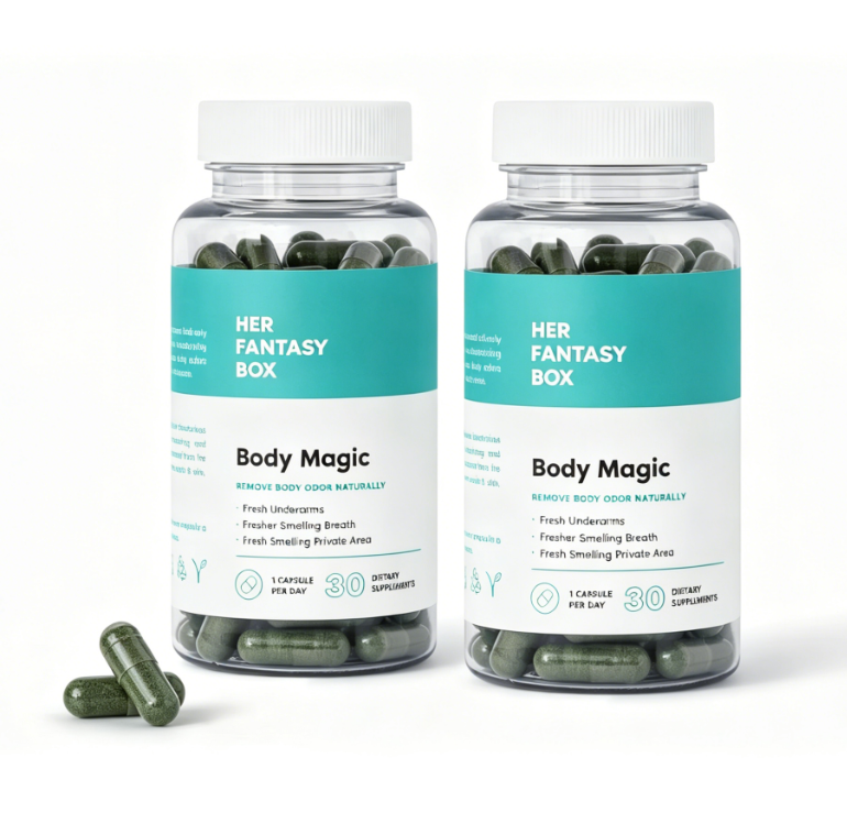 2-Piece Set Body Magic Chlorophyll Capsules for Detox, Digestion, Gut Health, and Skin Support, Natural Energy Booster for Oily Skin, 30 Vegan Capsules