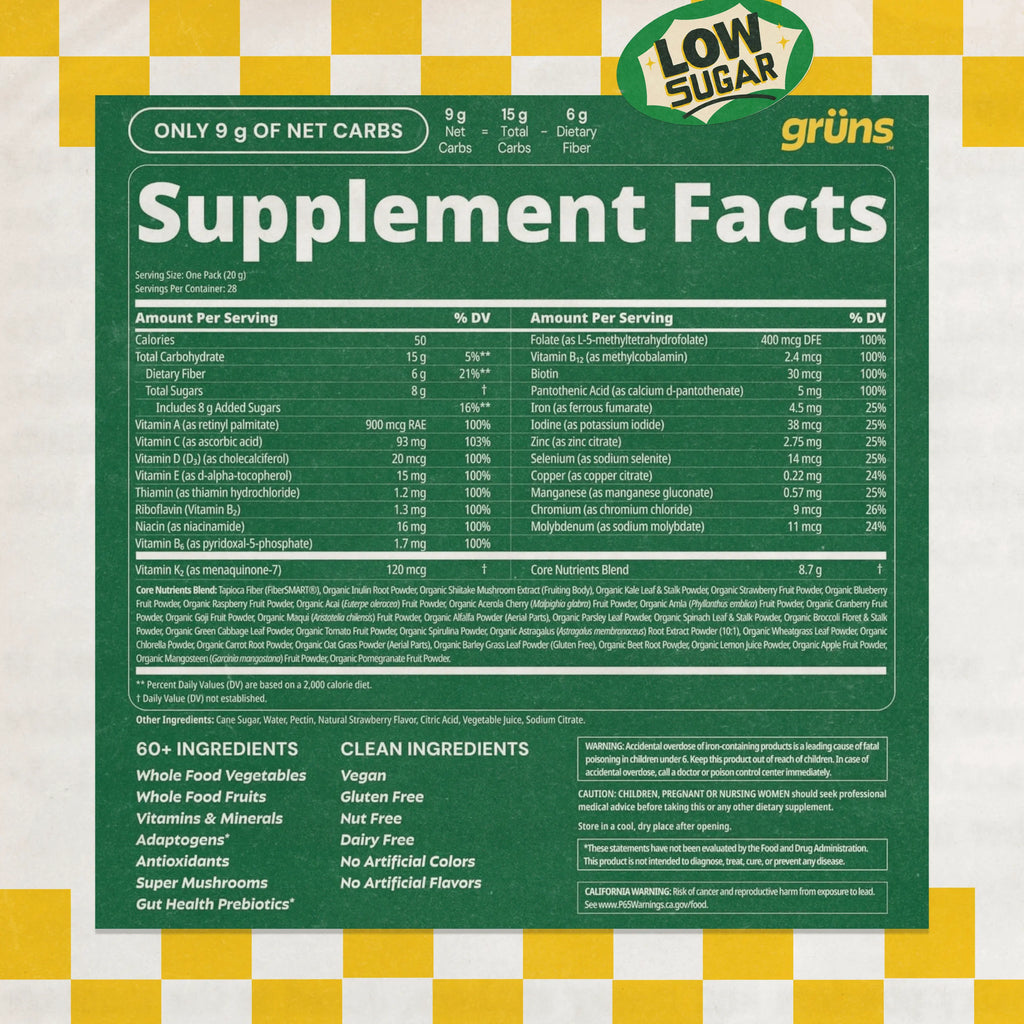 2-Piece Set Grüns Superfood Greens Gummies: Comprehensive nutrition supplement with 60+ ingredients: Vitamins and Minerals, Prebiotics for Digestive Health, Adaptogens, Chlorophyll, Chlorella, Fruits and Vegetables, Gluten Free, Vegan, Third Party Tested