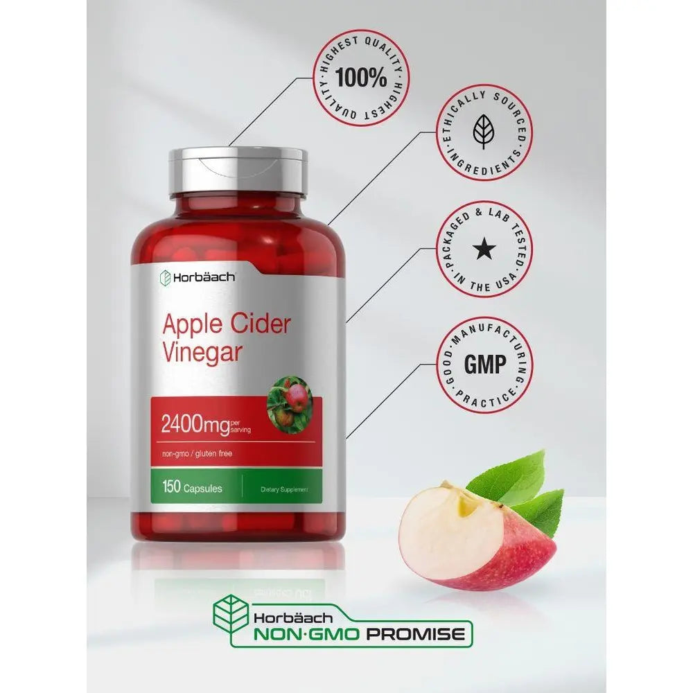 2-Piece Set Horbäach Apple Cider Vinegar Capsules | 2400mg | 150 Count | Non-GMO, Gluten Free Supplement