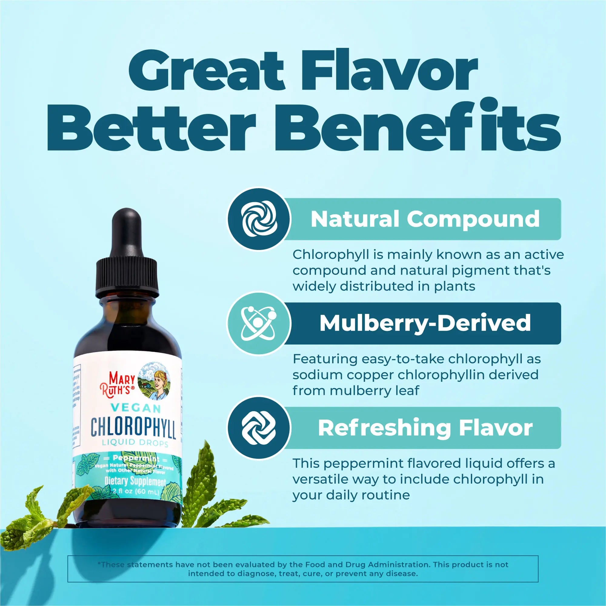 2-Piece Set MaryRuth's Vegan Chlorophyll Liquid Drops - Non-Diluted Liquid Chlorophyll - Mulberry Derived Supplement - Non-GMO - Delicious Minty Flavor - 2 Fl Oz