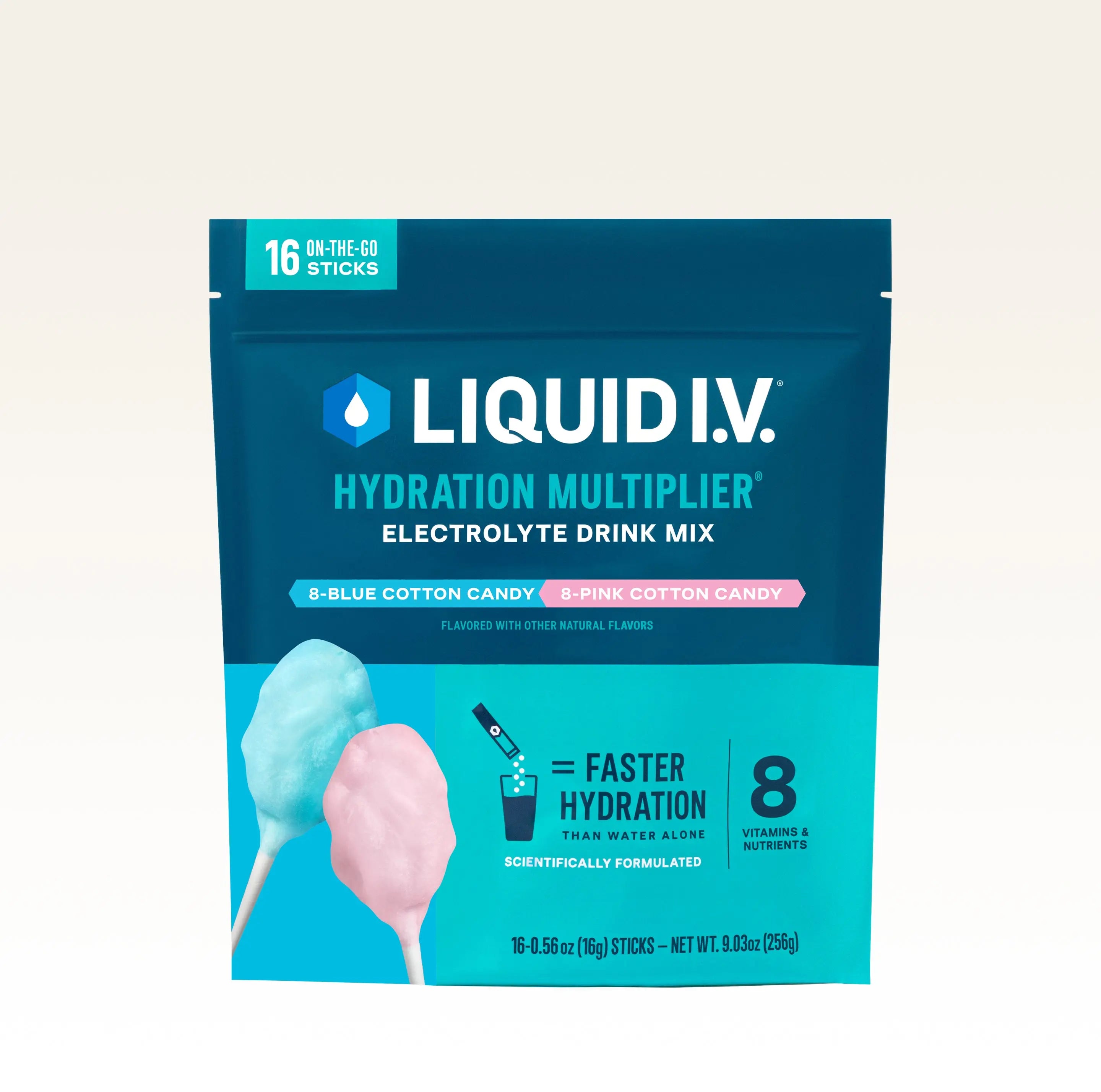 2-Piece Set Liquid I.V. Hydration Multiplier - Cotton Candy - Hydration Powder Packets | Electrolyte Powder Drink Mix | Convenient Single-Serving Sticks | 8 Vitamins & Nutrients | 1 Pack (16 Servings)