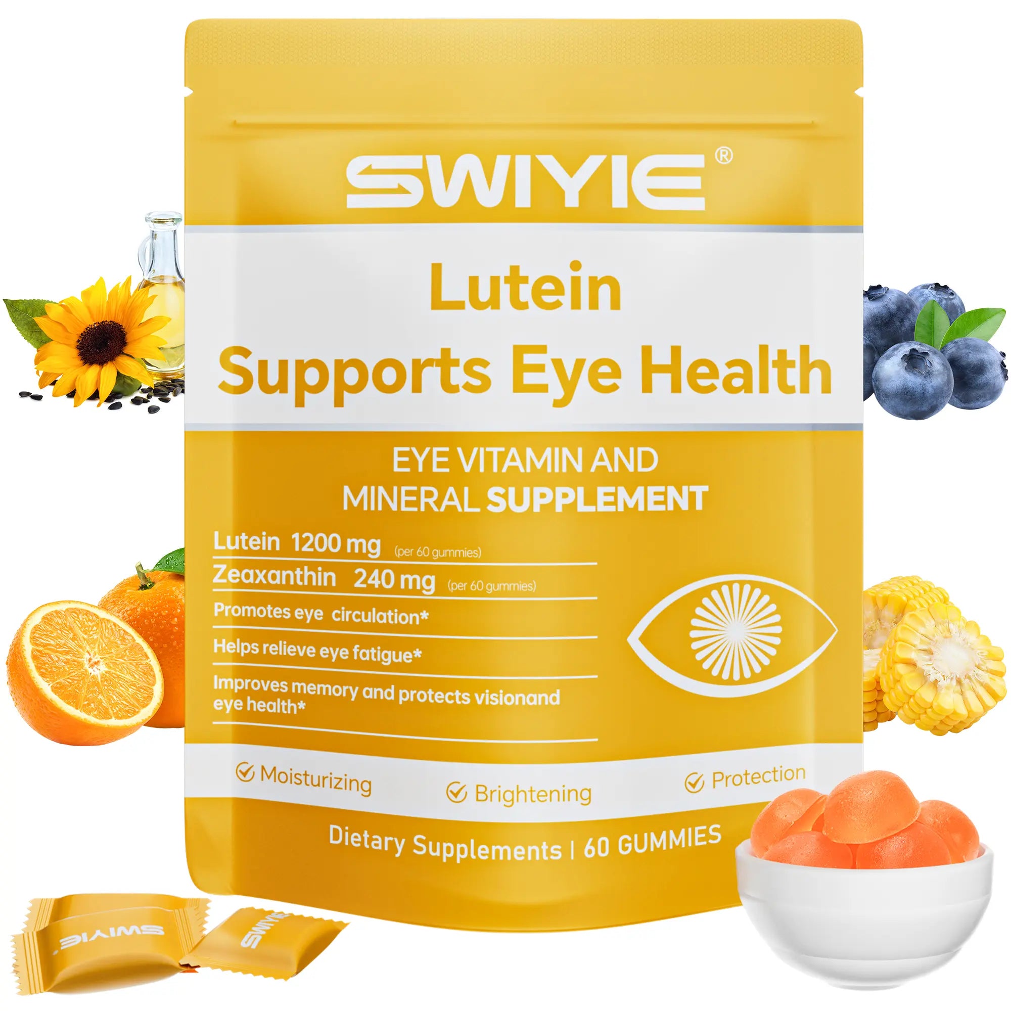 2-Piece Set Swiyie Lutein & Zeaxanthin Gummies – Eye Health Supplement with Astaxanthin, Vitamin A C E – Blue Light Defense, Vision Support, Berry Flavor – 60 Gummies Healthcare Dietary Fitness Edible