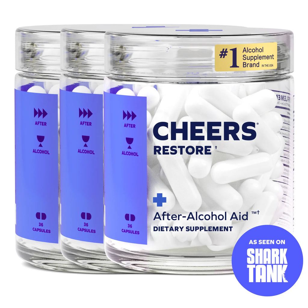 2-Piece Set Cheers Restore | Supplement with DHM + L-Cysteine | 12 Doses | 36 ct