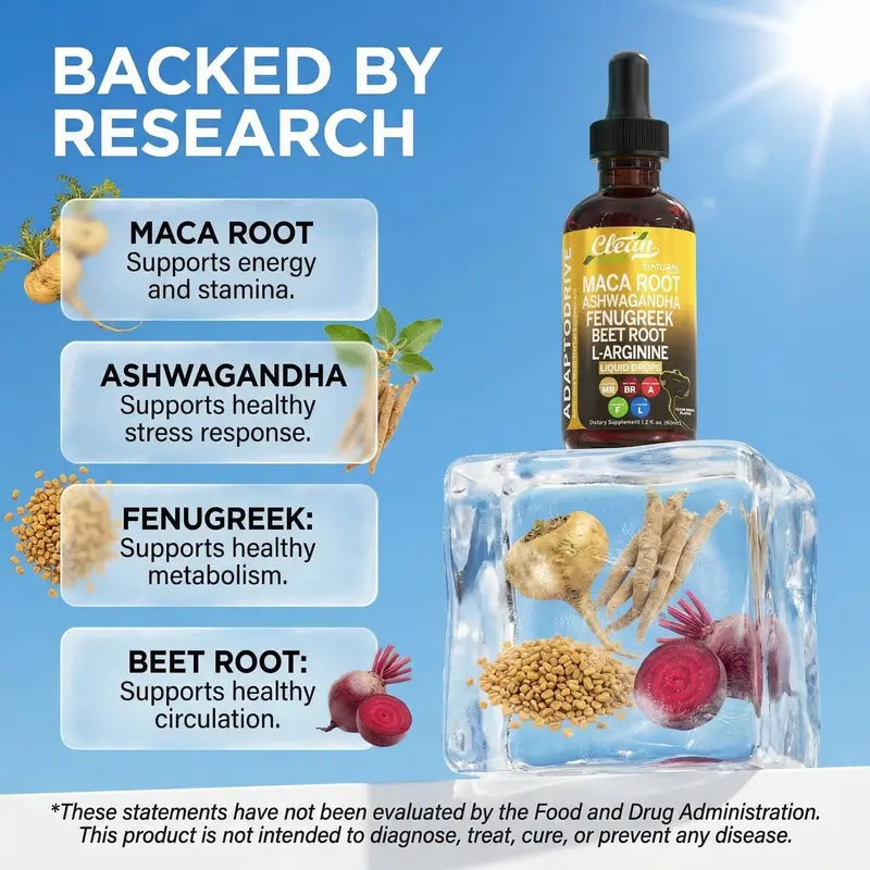 Clean Nutra Maca Root Drops for Women Ashwagandha, Fenugreek, Beet Root, L-Arginine & More for Women & Men's Optimum Health Liquid Drop – Adapto Drive