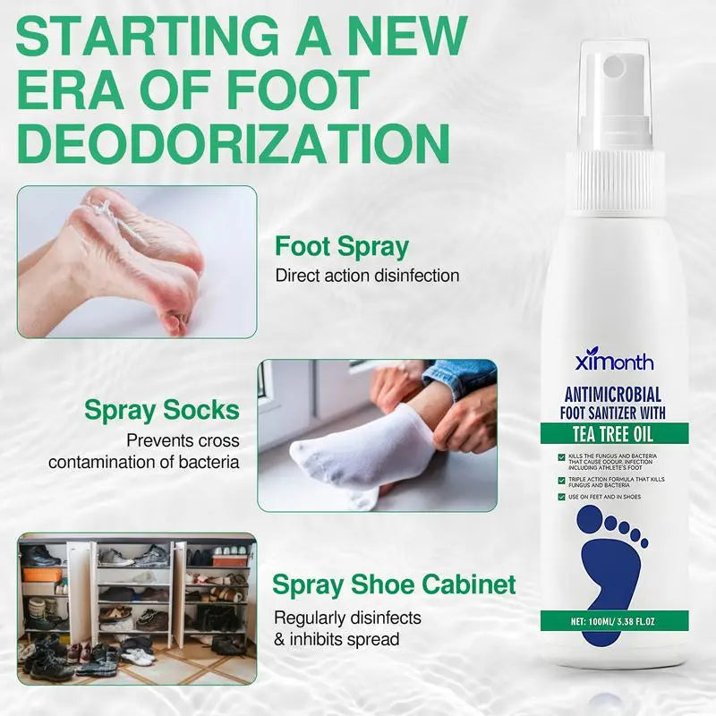 2-Piece Set (3 bottles)Tea Tree Oil Foot Spray - Plantar Moisturizing Deodorant for Odor Control & Dry Feet Care, Natural Foot Sanitizer with Antifungal Properties,Ximonth Clear Foot Sanitizer Spray,for Foot & Shoe Freshness