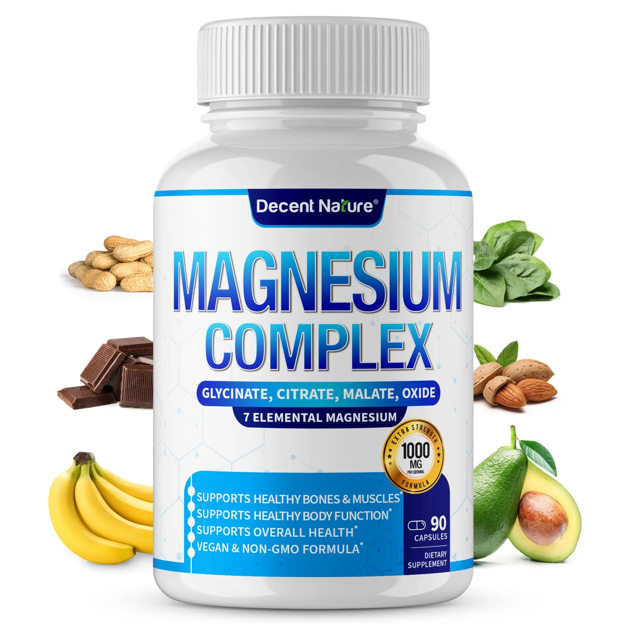 2-Piece Set Magnesium Complex 1000mg Made with 7 Elemental Magnesium 90 Capsules