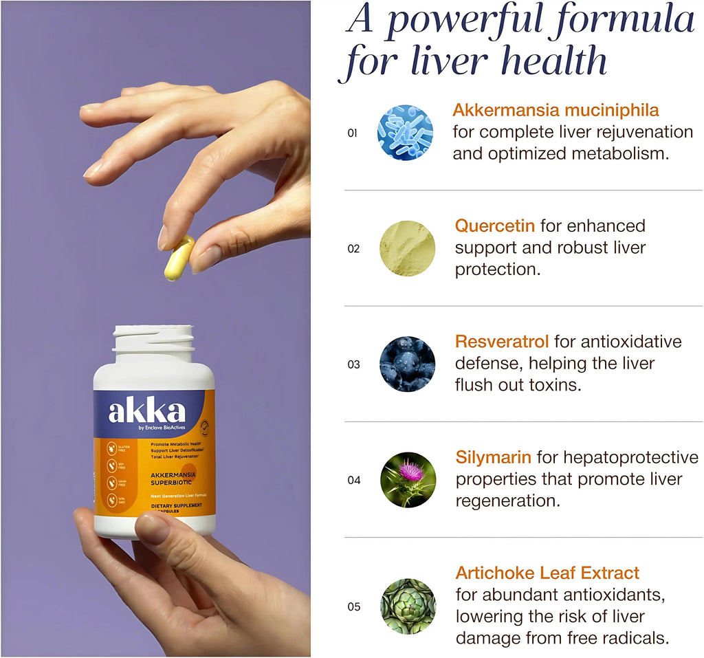 2-Piece Set AKKA - Akkermansia Probiotic Liver Cleanse Detox & Repair - Liver Health Supplement for Energy, Digestion & Metabolism with Akkermansia Muciniphila (AKKA Superbiotics), Non-GMO, Gluten-Free, 60 Caps