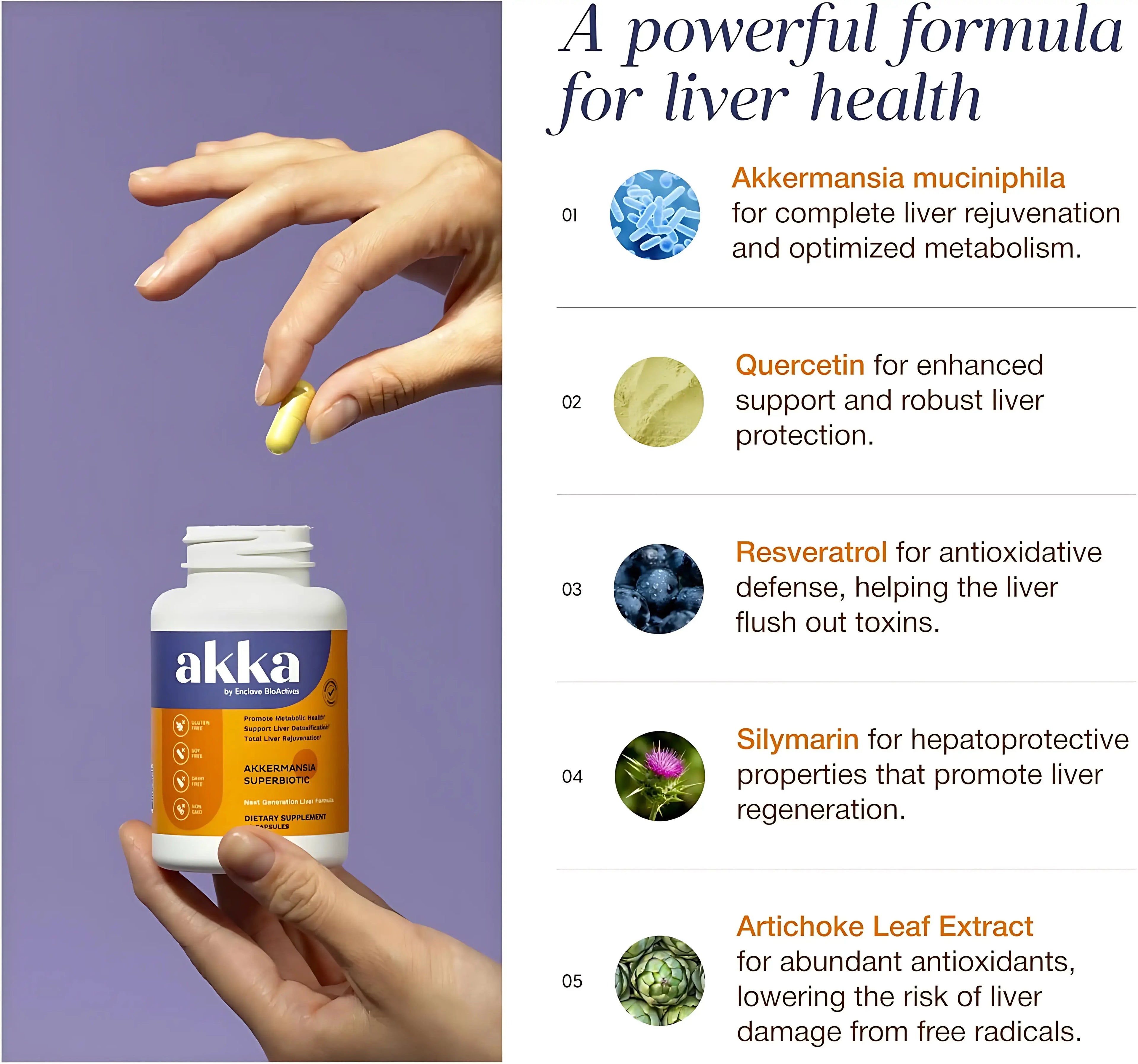 2-Piece Set AKKA - Akkermansia Probiotic Liver Cleanse Detox & Repair - Liver Health Supplement for Energy, Digestion & Metabolism with Akkermansia Muciniphila (AKKA Superbiotics), Non-GMO, Gluten-Free, 60 Caps