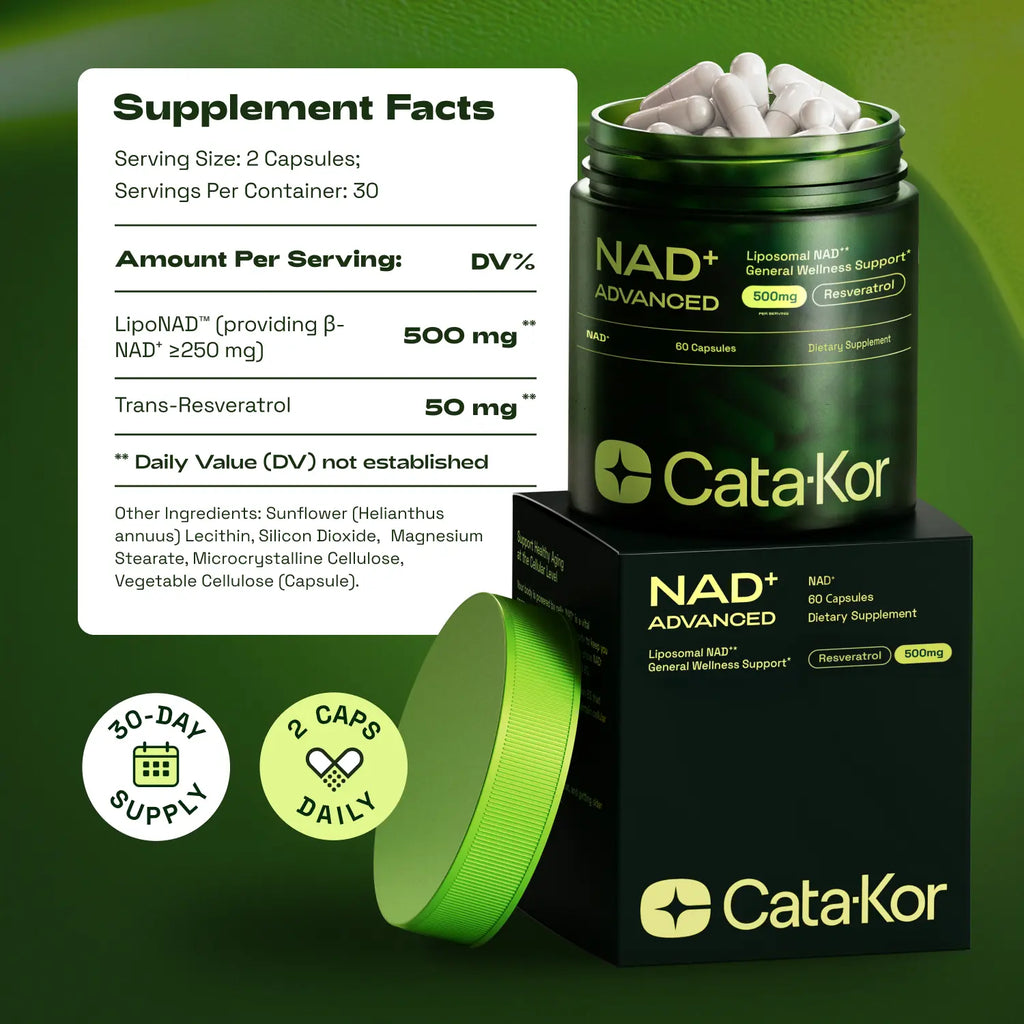 2-Piece Set Cata-Kor NAD+ Advanced 500mg - NAD+ Supplement for Energy & Healthy Aging - 60 Count (30 Day Supply) - Previously known as Reus Research NR 900