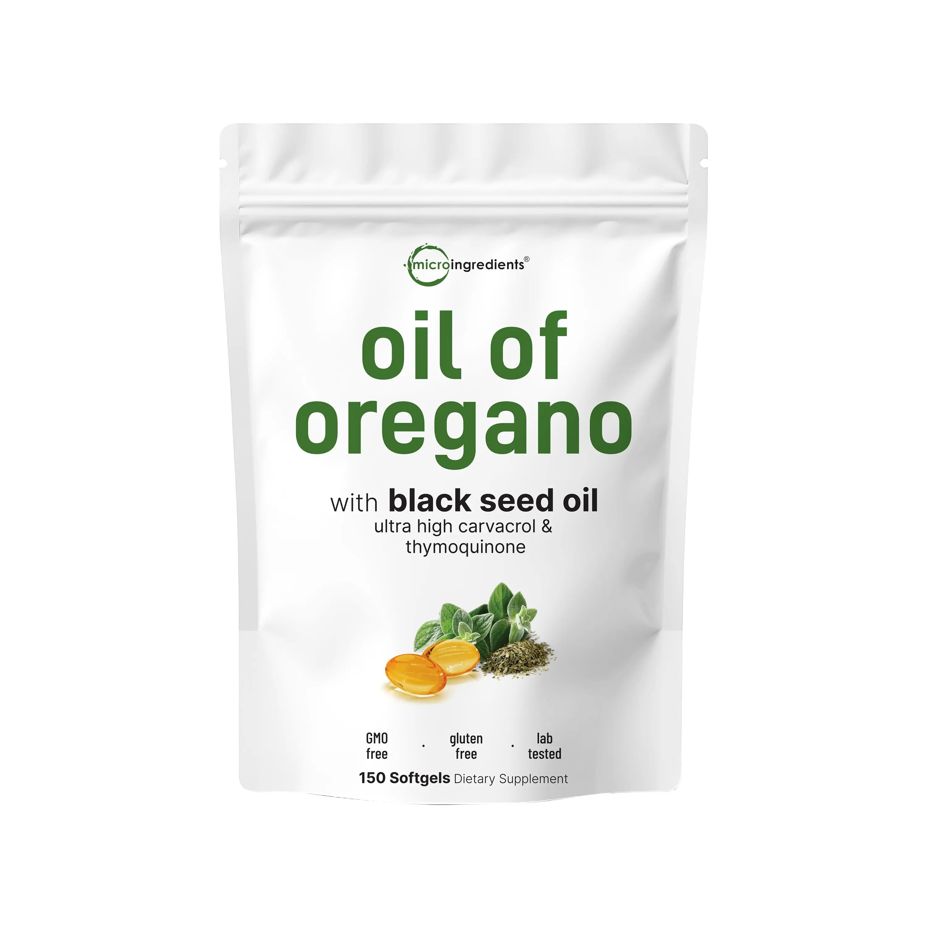 2-Piece Set Micro Ingredients Oregano Oil with Black Seed Oil, 150/300 Softgel, 4X Strength Carvacrol & Thymoquinone | Plant Based, Non-GMO