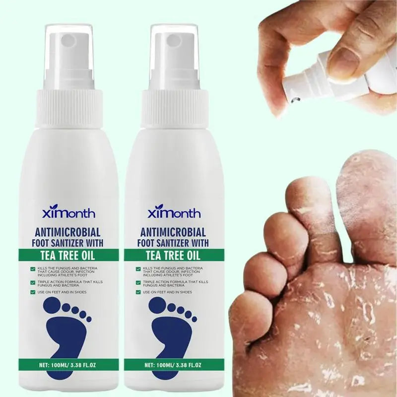 2-Piece Set (3 bottles)Tea Tree Oil Foot Spray - Plantar Moisturizing Deodorant for Odor Control & Dry Feet Care, Natural Foot Sanitizer with Antifungal Properties,Ximonth Clear Foot Sanitizer Spray,for Foot & Shoe Freshness