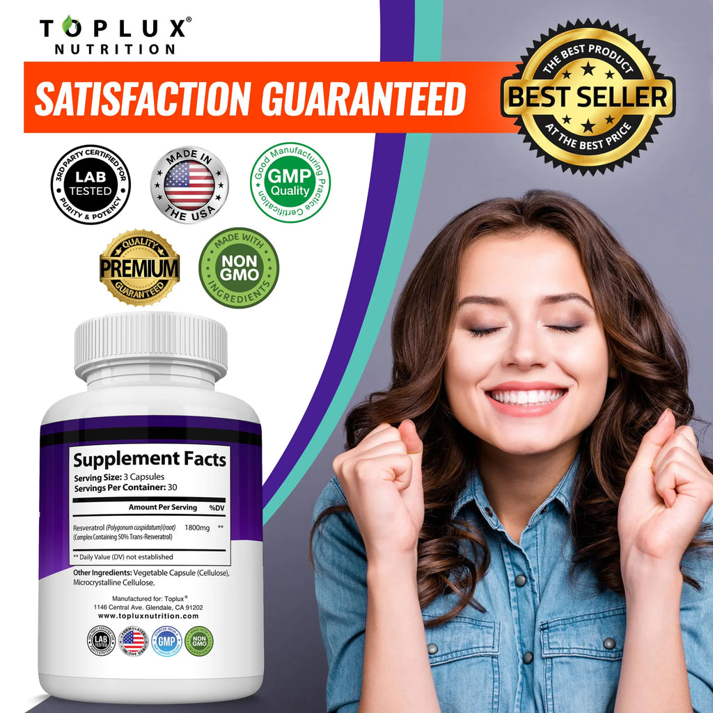 2-Piece Set Resveratrol Supplement 1800mg Natural Antioxidant