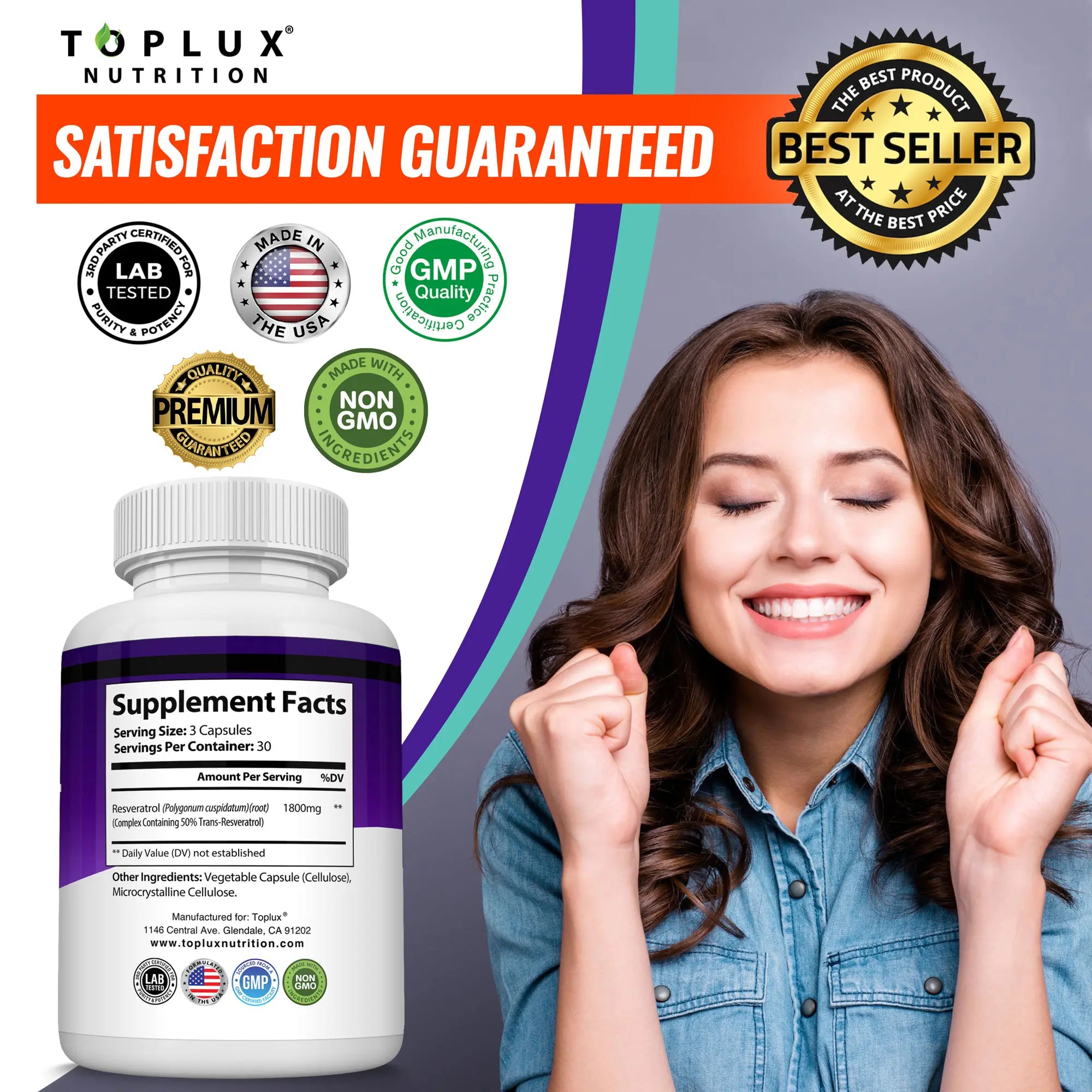 2-Piece Set Resveratrol Supplement 1800mg Natural Antioxidant