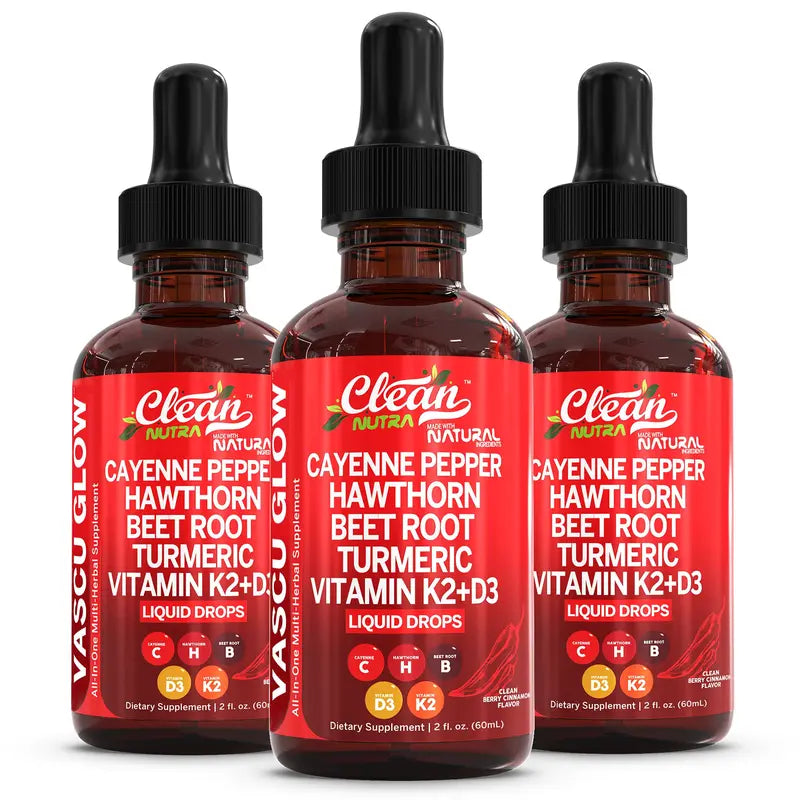 Clean Nutra Cayenne Pepper Supplement Drops + Hawthorn, Beet Root,Turmeric, Vitamin D3 K2 & More for Wellness Liquid Drop – Vascu Glow
