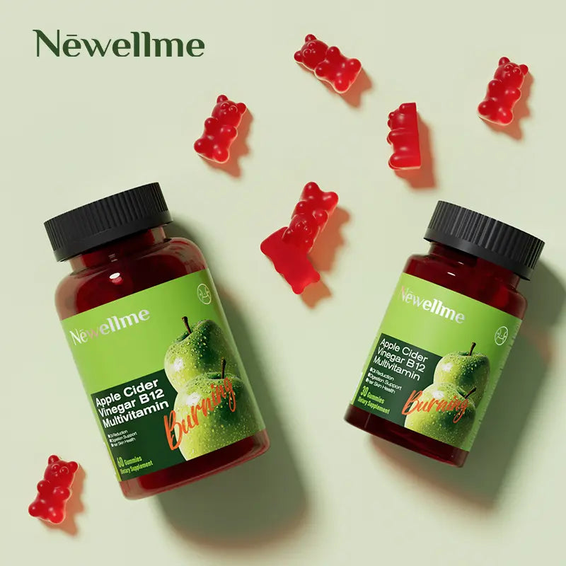 2-Piece Set Apple Cider Vinegar Gummy VitaminsCount - Vitamin B12, Gelatin-Free, Gluten-Free, Vegan & Non-GMO,ACV Supplement | Apple Flavor Optimum Edible Dietary Fitness