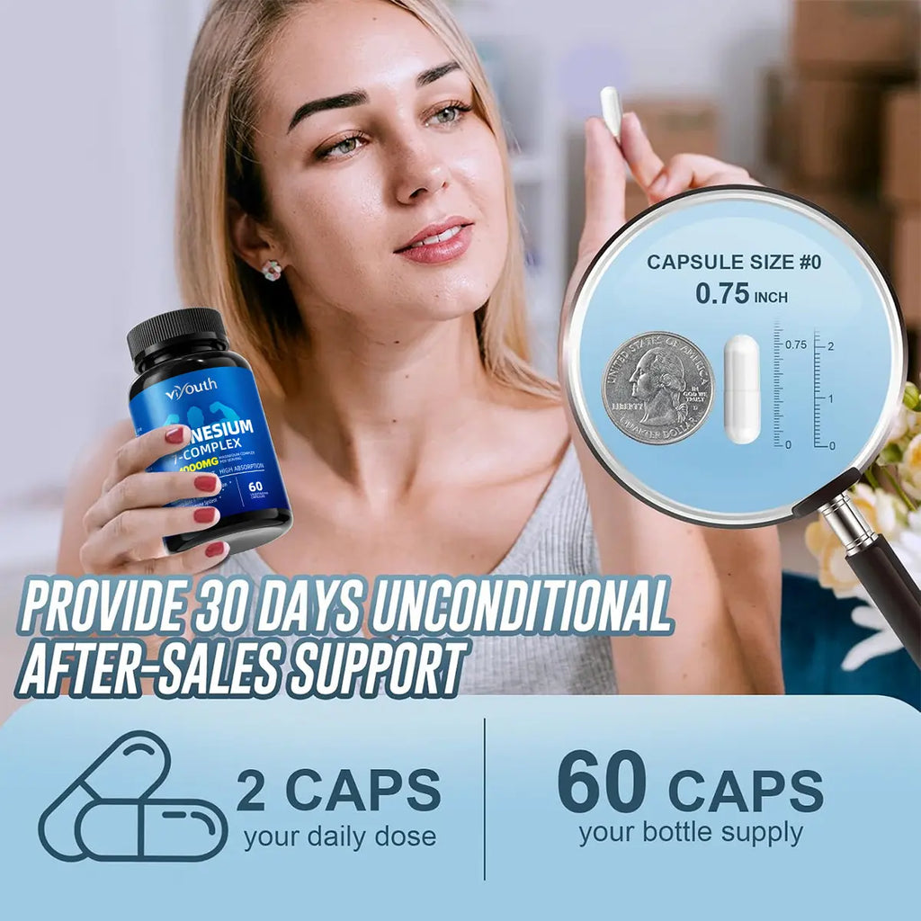 2-Piece Set Viyouth 1000mg Magnesium Complex - 10 Elemental Magnesium Complex & Zinc for Calming Sleep & Relax - US Made - Dietary Supplement for Hair Health Digestive Detox & Cortisol Balance-3rd Party Tested Tablets Fitness, magnesium glycinate Vitamin