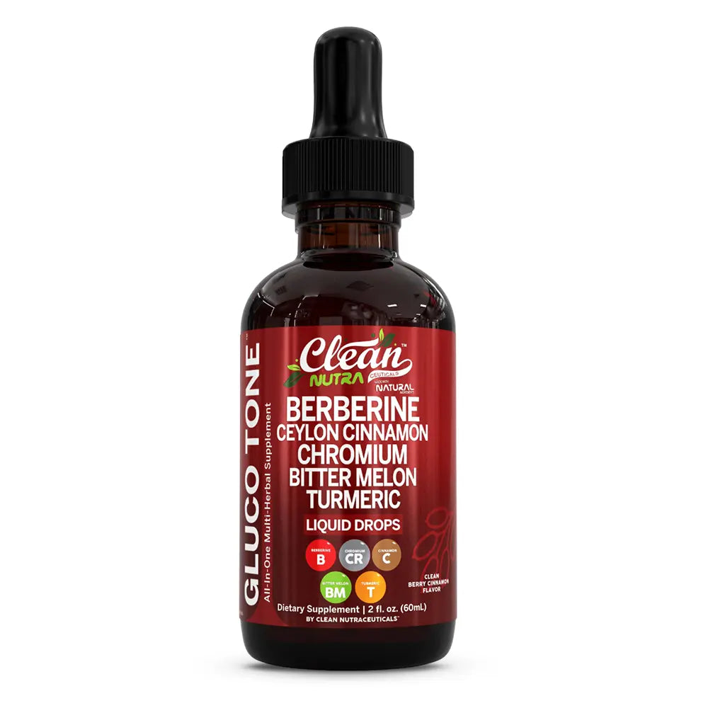 2-Piece Set Clean Nutra Berberine, Ceylon Cinnamon, Chromium, Bitter Melon, Turmeric, Glucomannan, Gymnema & More for Natural Wellness Liquid Drop – Gluco Tone