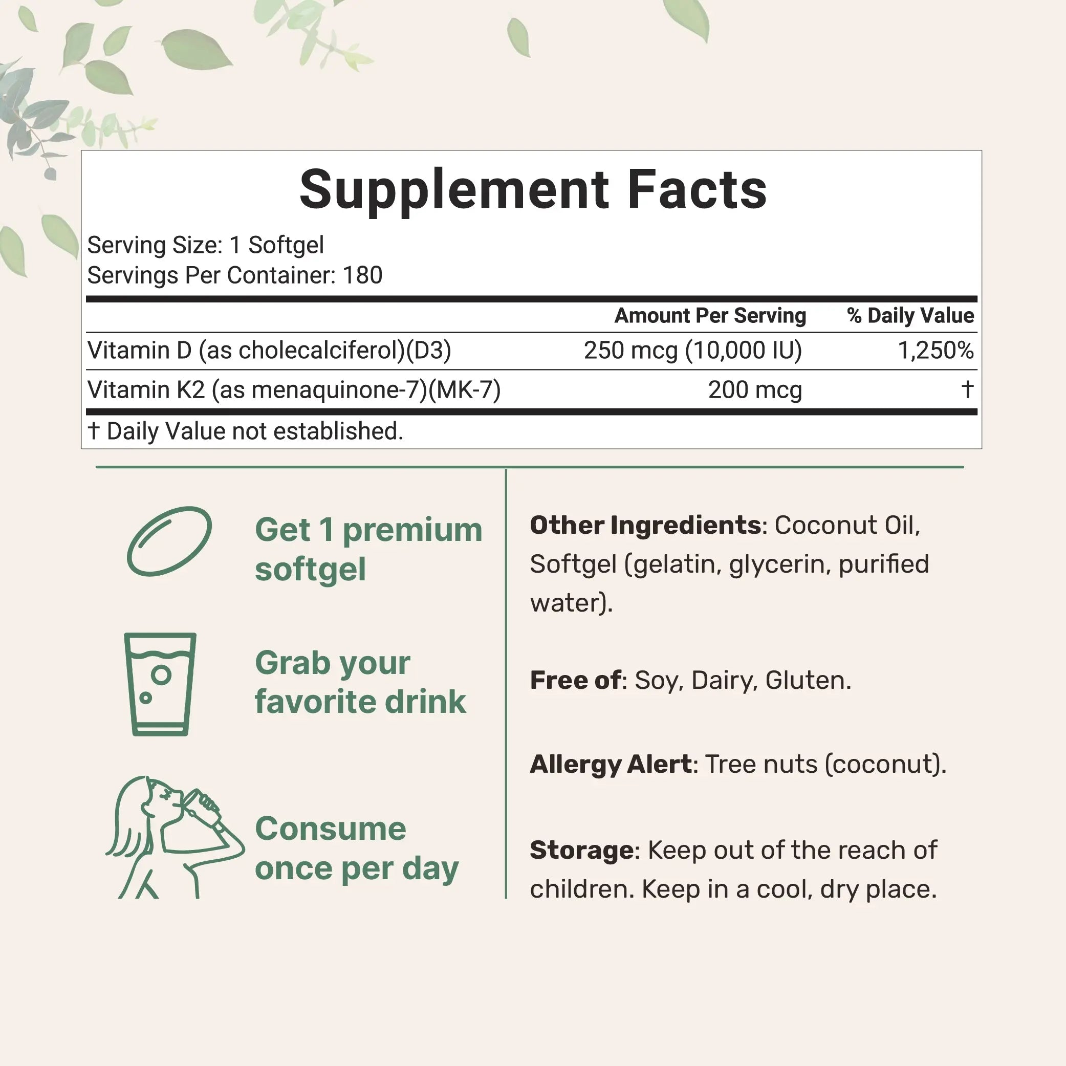 2-Piece Set Micro Ingredients Vitamin D3 K2 Supplement Softgels