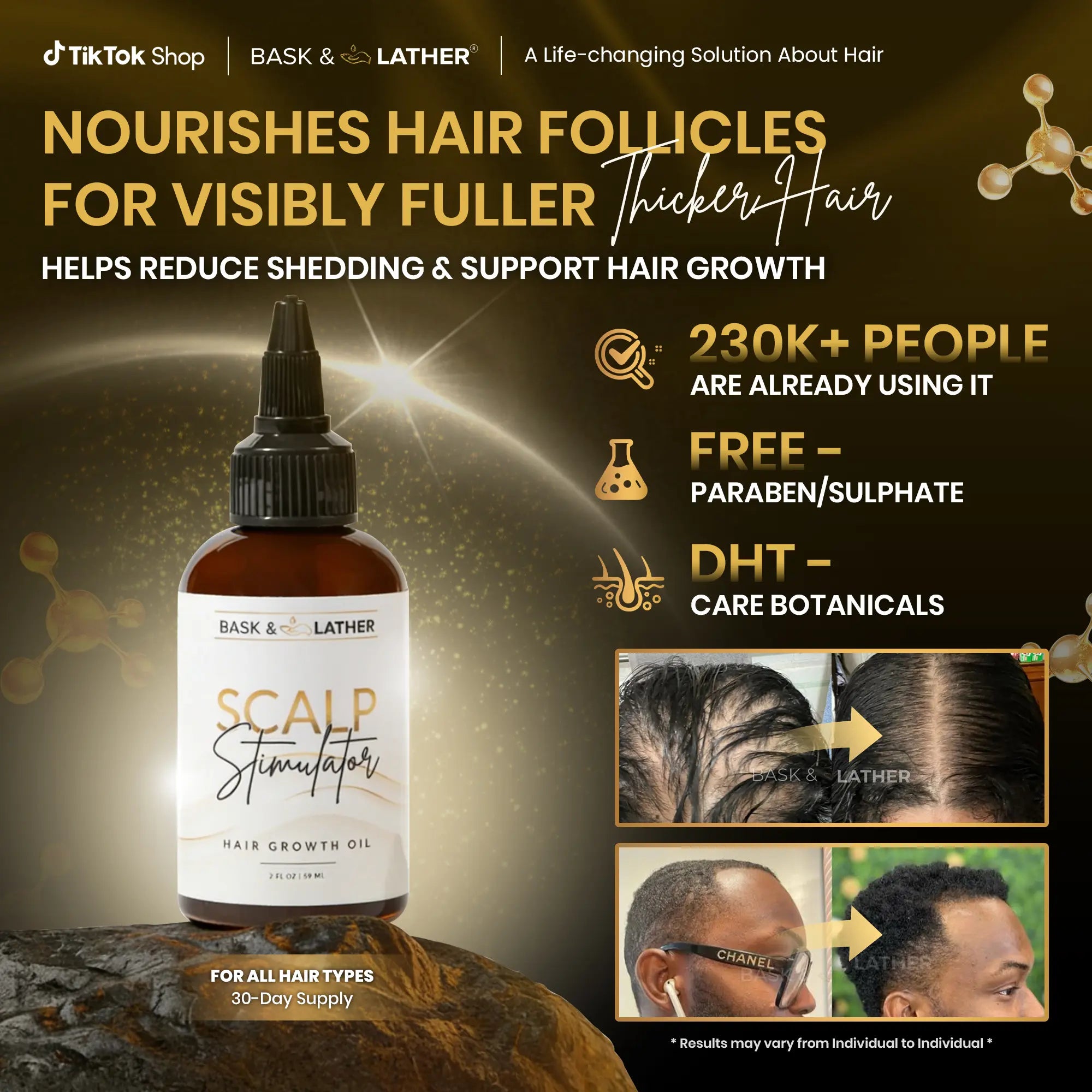 2-Piece Set BASK AND LATHER Scalp Stimulator Hair Growth Oil - Lightweight Rosemary & Mint Blend for Thicker, Fuller Hair, Alopecia Support & Hair Regrowth