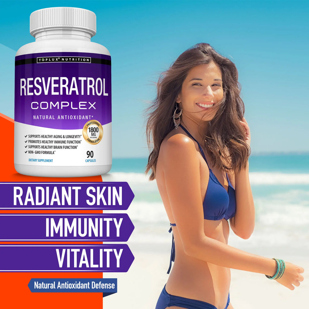 2-Piece Set Resveratrol Supplement 1800mg Natural Antioxidant