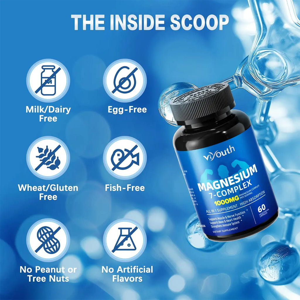 2-Piece Set Viyouth 1000mg Magnesium Complex - 10 Elemental Magnesium Complex & Zinc for Calming Sleep & Relax - US Made - Dietary Supplement for Hair Health Digestive Detox & Cortisol Balance-3rd Party Tested Tablets Fitness, magnesium glycinate Vitamin