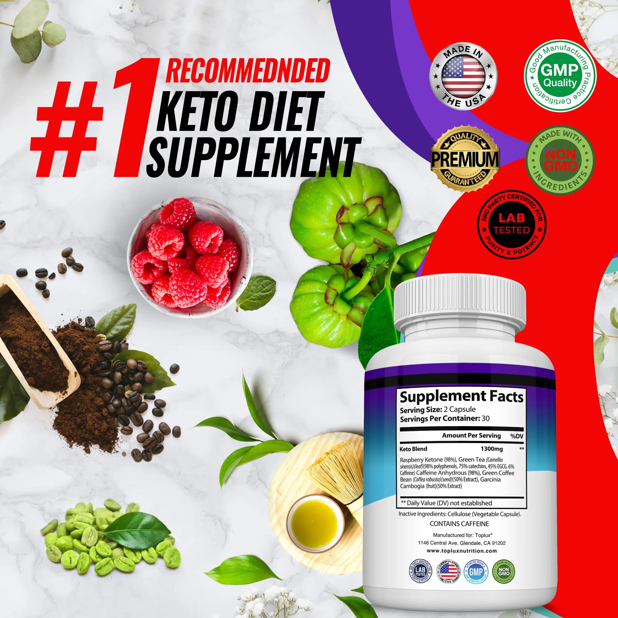 2-Piece Set Keto Boost Supplement Ketogenic Formula with Raspberry Ketones, Green Tea Extract and more
