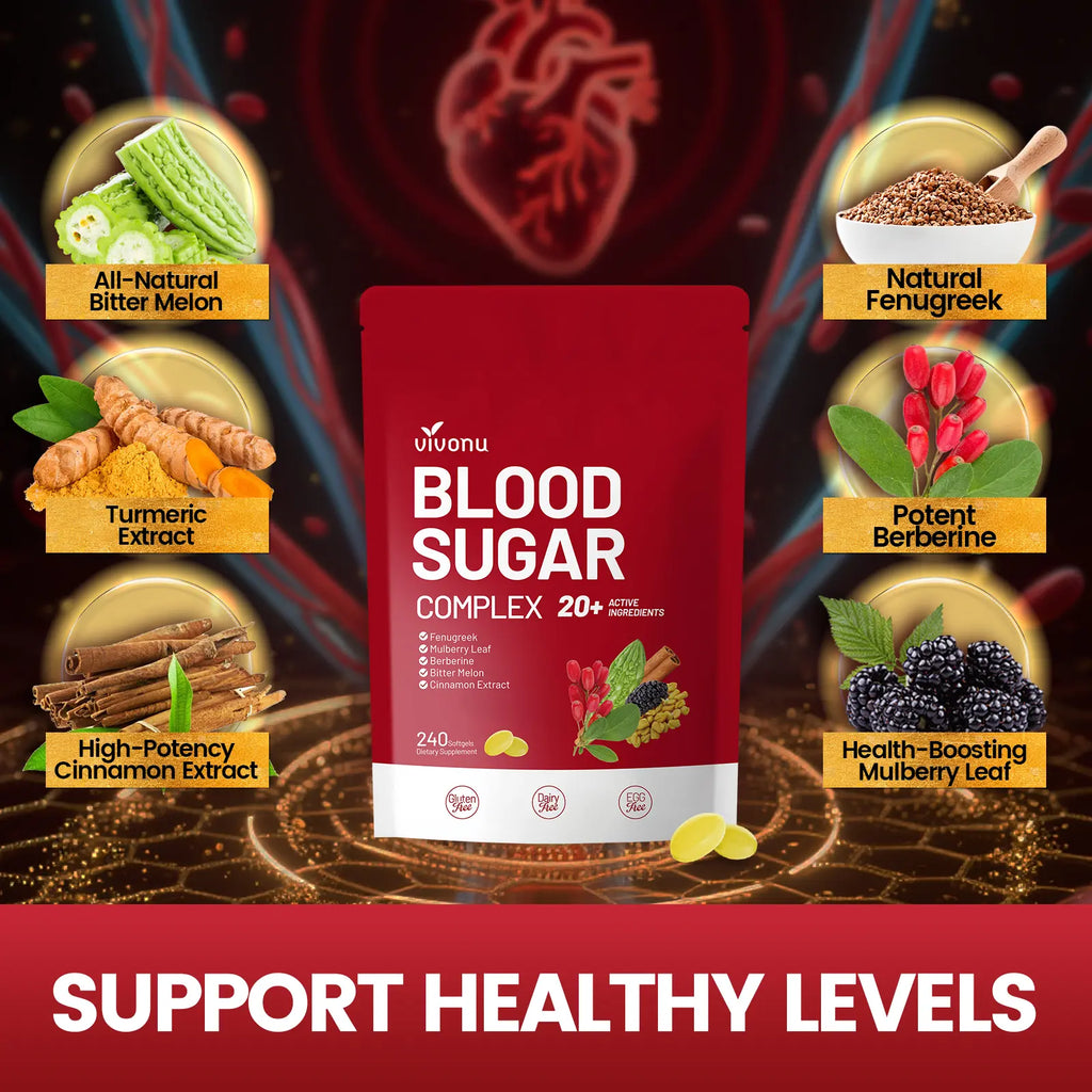 2-Piece Set VIVONU BLOOD SUGAR COMPLEX –Blood Sugar Balance | Antioxidant Support | Metabolic Support | Enhanced Absorption | Bitter Melon + Turmeric + Cinnamon + Mulberry Leaf + Berberine + Fenugreek | 240 Capsules per Bag mothersdaygift