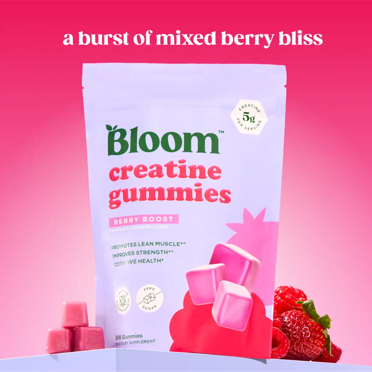 2-Piece Set Bloom Nutrition Creatine Gummies -  Energy, Cognitive Health & Post-Workout Muscle Recovery Promotes & Muscle Improves - Creatine for Women
