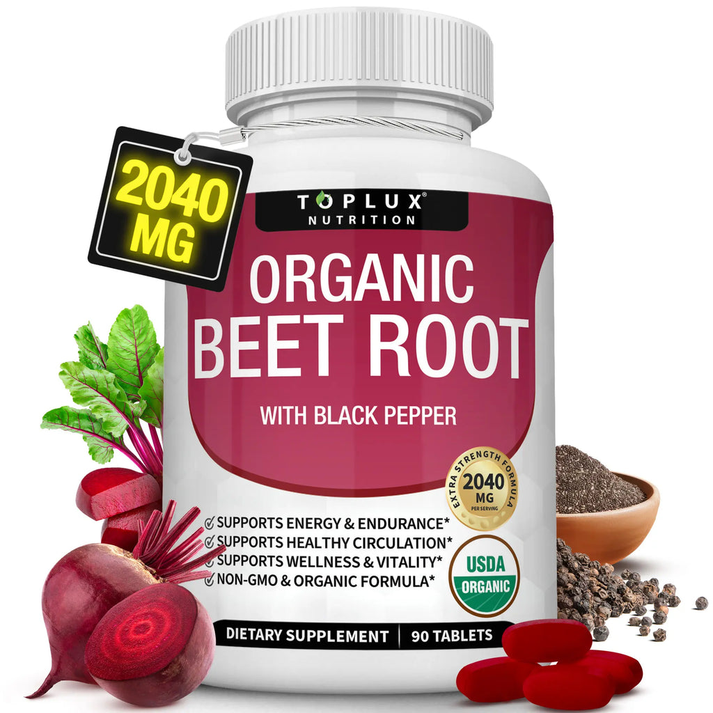 2-Piece Set Toplux Organic Beet Root Tablets -  Nitric Oxide Booster Beetroot Supplement 2040mg