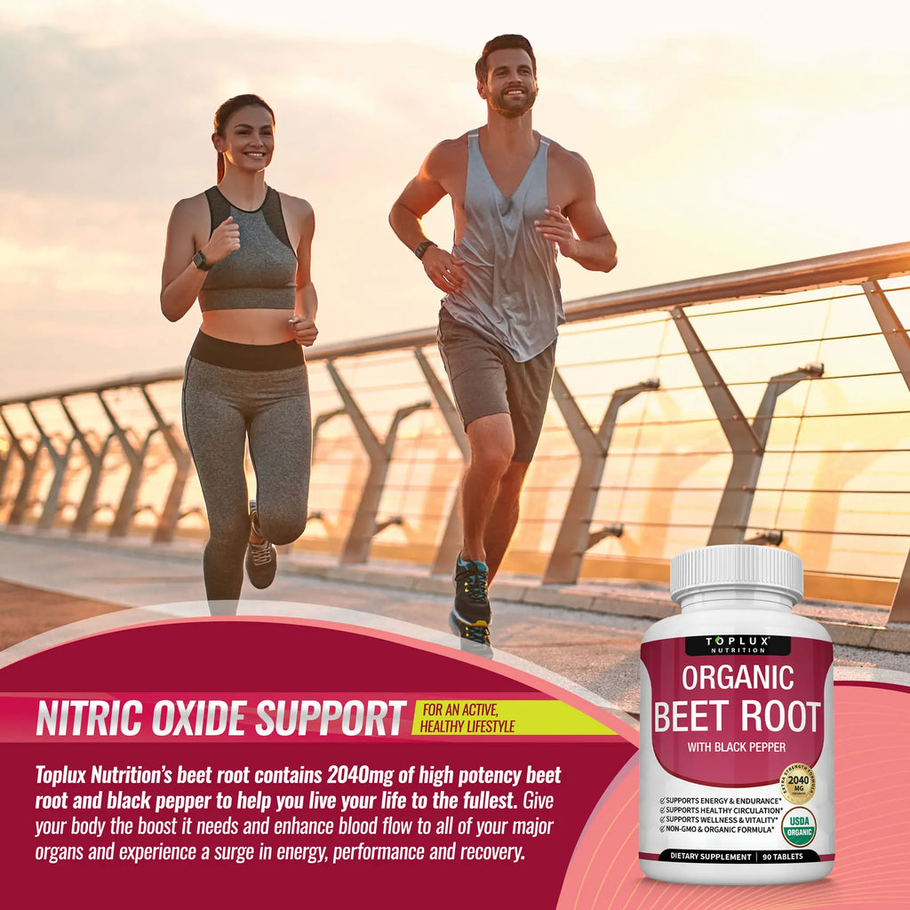 2-Piece Set Toplux Organic Beet Root Tablets -  Nitric Oxide Booster Beetroot Supplement 2040mg
