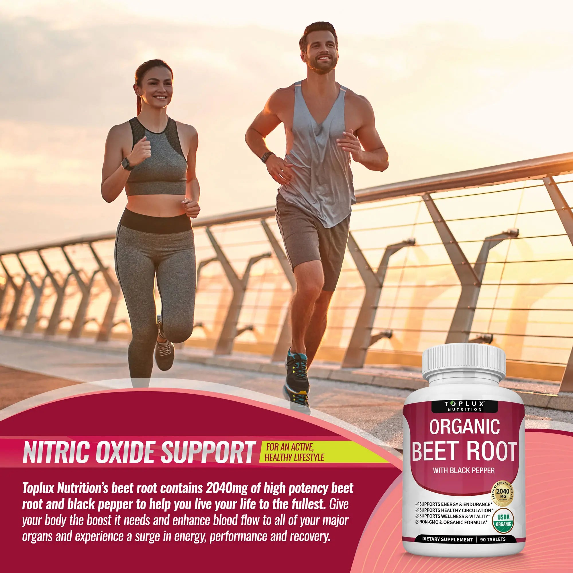 2-Piece Set Toplux Organic Beet Root Tablets -  Nitric Oxide Booster Beetroot Supplement 2040mg