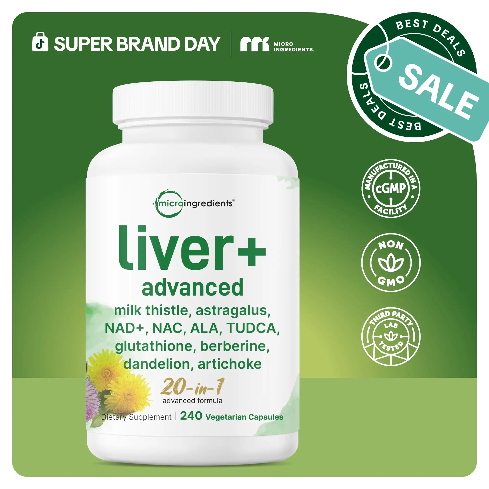 2-Piece Set Micro Ingredients Liver Advanced+, 240 Veggie Capsules, 20-in-1 Advanced Support Complex