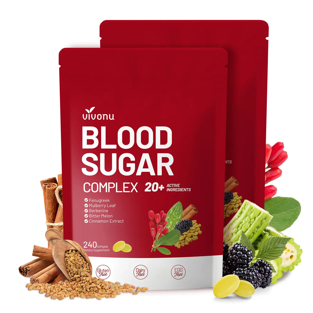 2-Piece Set VIVONU BLOOD SUGAR COMPLEX –Blood Sugar Balance | Antioxidant Support | Metabolic Support | Enhanced Absorption | Bitter Melon + Turmeric + Cinnamon + Mulberry Leaf + Berberine + Fenugreek | 240 Capsules per Bag mothersdaygift