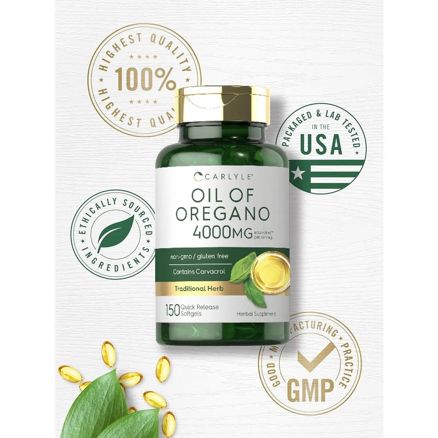 2-Piece Set Carlyle Oregano Oil 4000Mg Supplement | 150 Softgel Capsules | Contains Carvacrol | Non-Gmo & Gluten Free Formula Carlyle