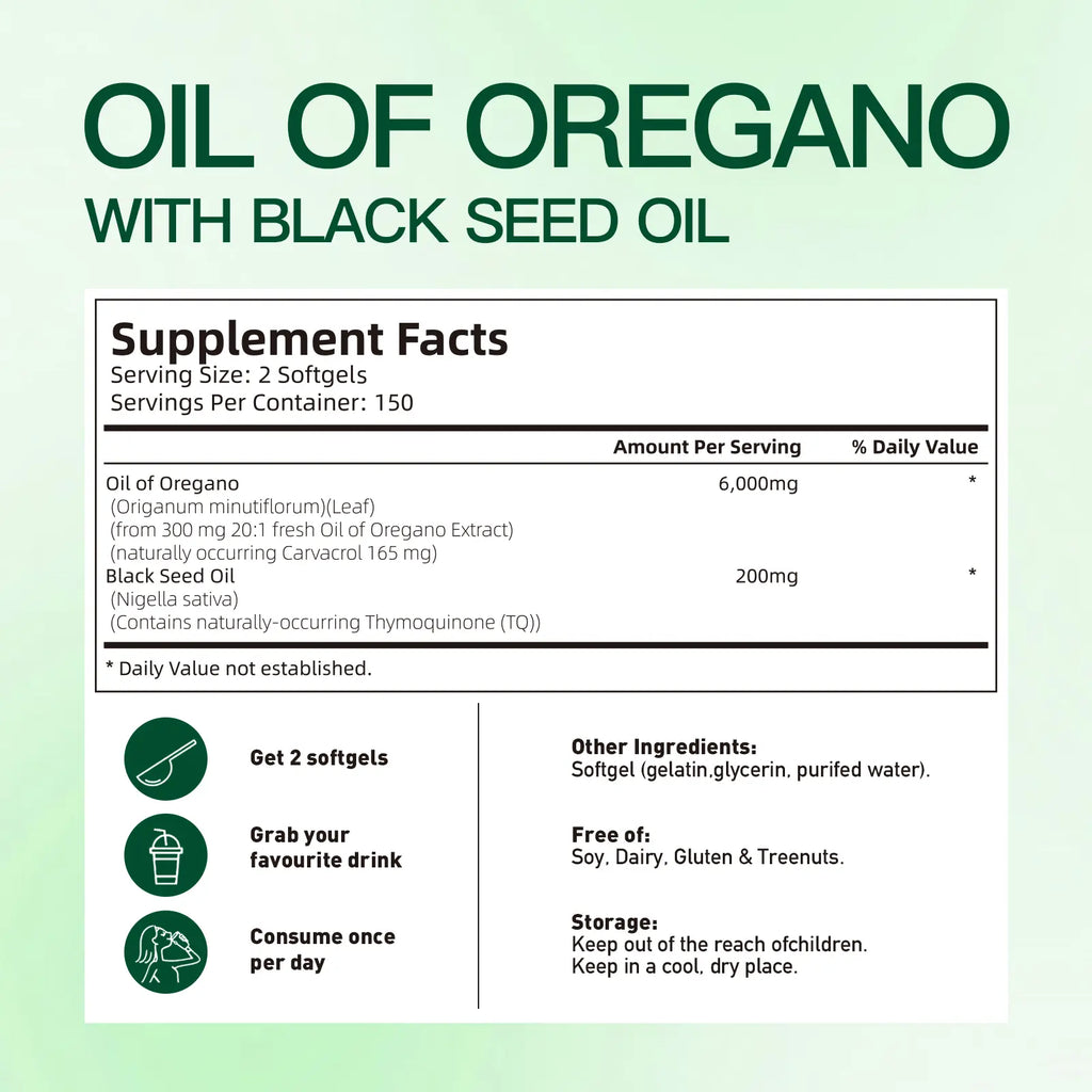 2-Piece Set VivoNu Organic Oregano Oil Capsules with Black Seed – 6000mg per Serving, 300 Softgels – Herbal Support for Wellness, Non-GMO, Gluten-Free