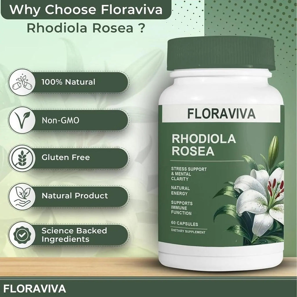 2-Piece Set Natural Rhodiola Rosea Wellness Capsules 500mg - Natural Adaptogen Supplement for Stress Support, Mental Focus & Energy - Non-GMO (60 Capsules) Dietary Supplement, More Natural ingredient