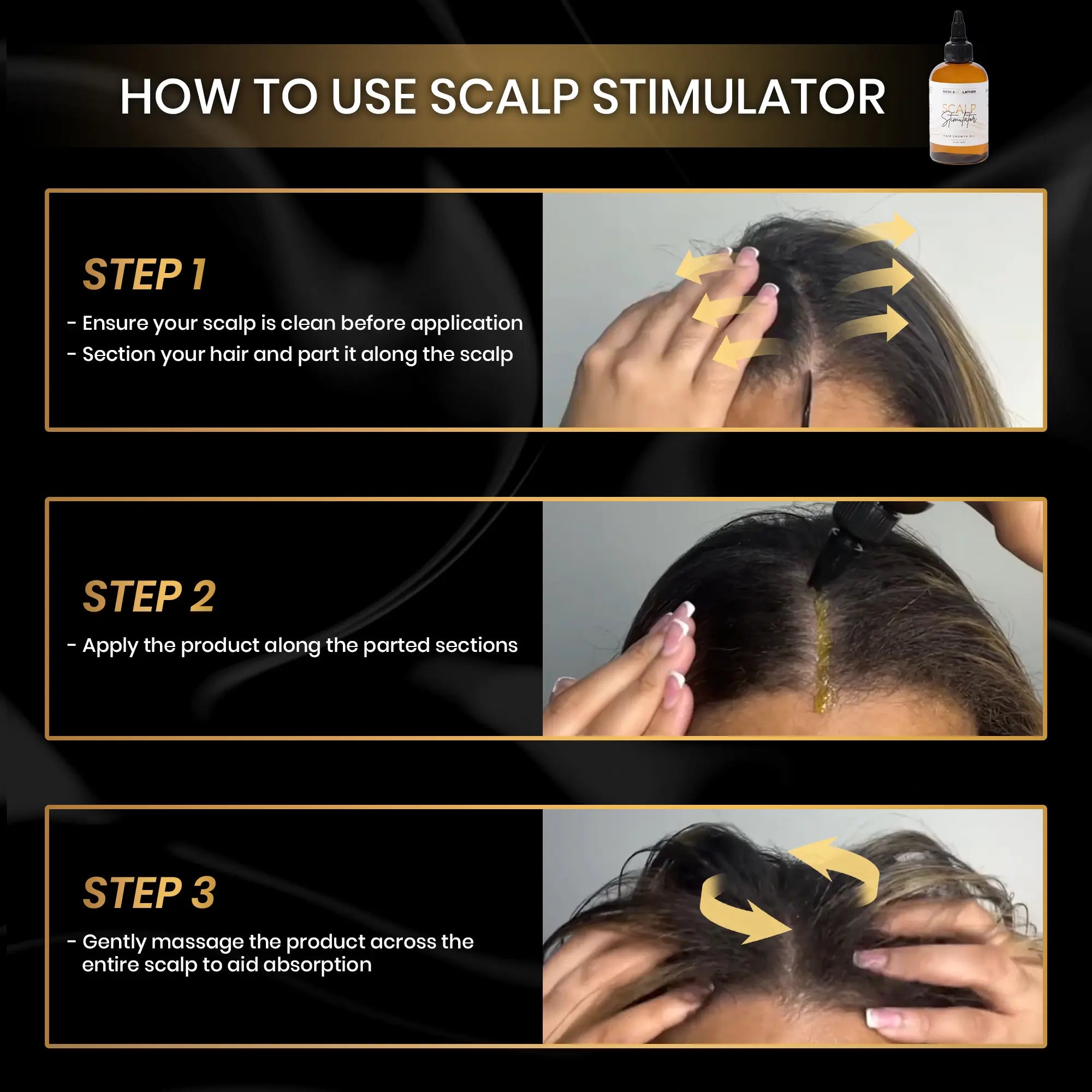 2-Piece Set BASK AND LATHER Scalp Stimulator Hair Growth Oil - Lightweight Rosemary & Mint Blend for Thicker, Fuller Hair, Alopecia Support & Hair Regrowth