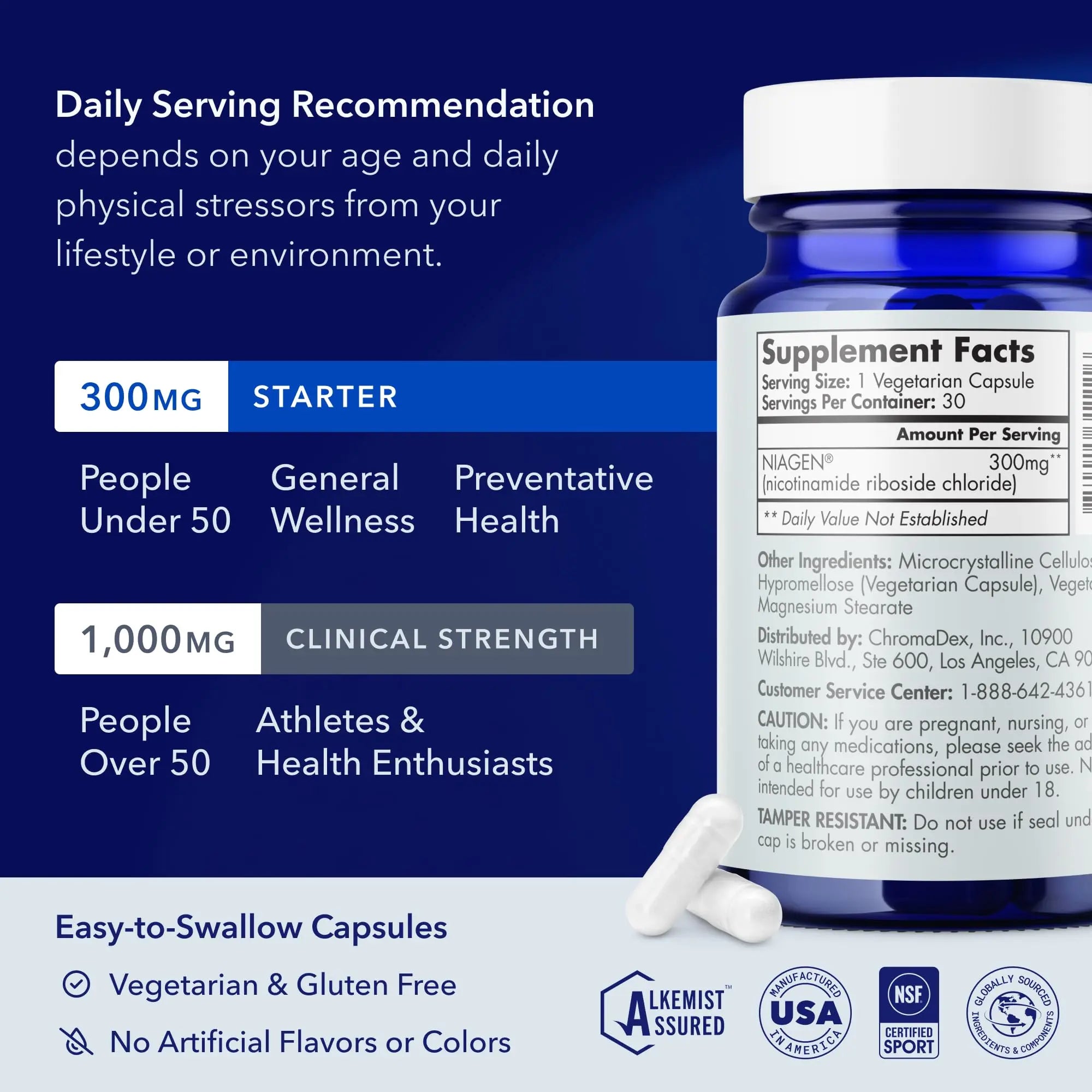 2-Piece Set Tru Niagen 300mg - 30 ct | Capsules, Dietary Supplement | Clinically Proven NAD+ Booster