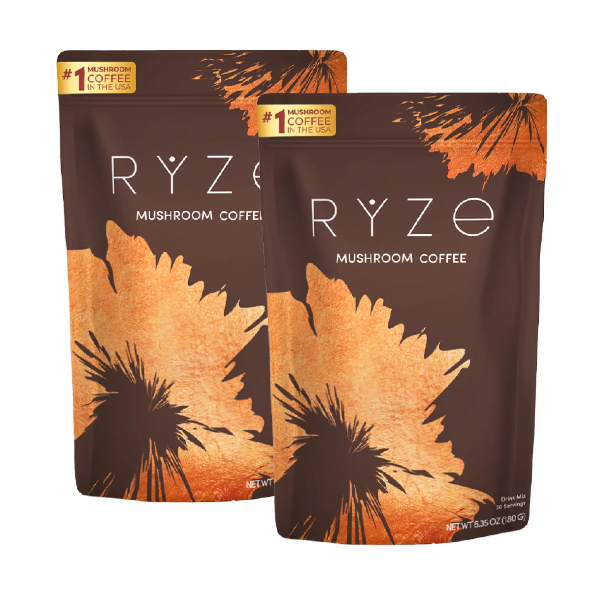 2-Piece Set RYZE SUPERFOODS Mushroom Medium Roast Coffee USDA Organic with 6 Adaptogenic Mushrooms, USA Grown Instant Coffee for Better Energy, Focus Digestion Immunity with Lions Mane & Turkey Tail 30 Servings