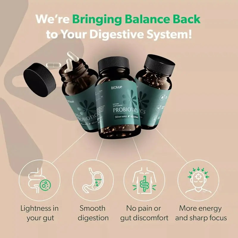 2-Piece Set Bioma Probiotics – 60 Capsules | 3-in-1 Gut Health Formula for Digestive Support, Balance & Immunity